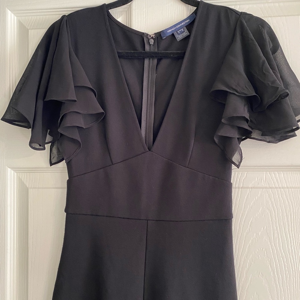 French Connection Black Ruffle-Sleeve Jumpsuit